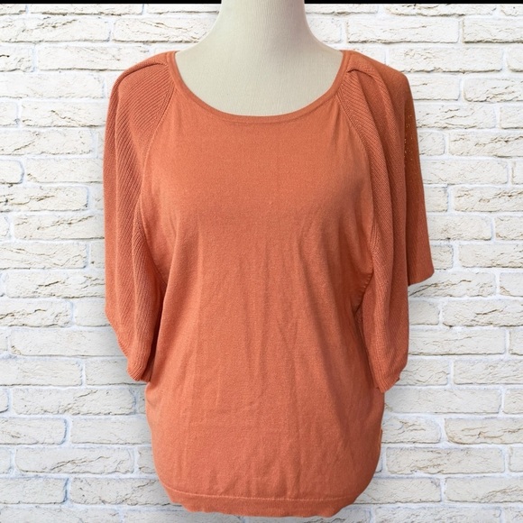 Prologue Tops - Women's Orange Sweater Top with Winged Sleeves Size XL